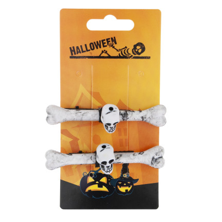 Haarspangen, Halloween Dekoration, Verkleidungszubehör, Design mit Totenköpfen, Skelett, 2er Set.