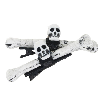 Haarspangen, Halloween Dekoration, Verkleidungszubehör, Design mit Totenköpfen, Skelett, 2er Set.