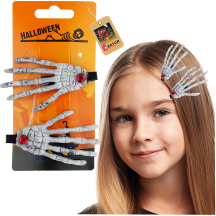 Haarspangen, Halloween Dekoration, Verkleidungszubehör, Design mit Totenköpfen, Skelett, 2er Set.