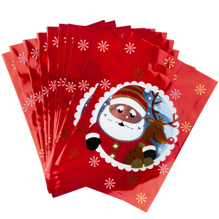 Geschenkbeutel, Geschenktüten, Plastiktüten, Nikolaus- und Weihnachtsartikel, 10er-Set. 