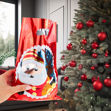 Geschenkbeutel, Geschenktüten, Plastiktüten, Nikolaus- und Weihnachtsartikel, 10er-Set. 