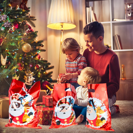 Geschenkbeutel, Geschenktüten, Plastiktüten, Nikolaus- und Weihnachtsartikel, 10er-Set. 