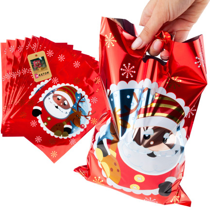 Geschenkbeutel, Geschenktüten, Plastiktüten, Nikolaus- und Weihnachtsartikel, 10er-Set. 