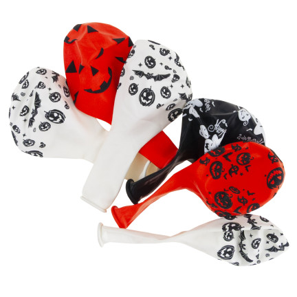 Latexballons, gemischte Farben, gemischte Motive, mit Halloween-Motiv, mit Kürbissen, 6er-Set.