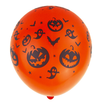 Latexballons, gemischte Farben, gemischte Motive, mit Halloween-Motiv, mit Kürbissen, 6er-Set.