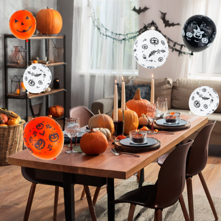 Latexballons, gemischte Farben, gemischte Motive, mit Halloween-Motiv, mit Kürbissen, 6er-Set.