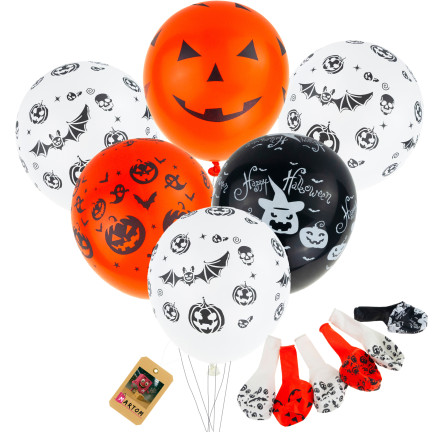 Latexballons, gemischte Farben, gemischte Motive, mit Halloween-Motiv, mit Kürbissen, 6er-Set.