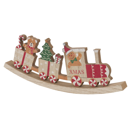 TG80165 Weihnachtszug aus Holz – farbenfrohe Weihnachtsdekoration, 23 cm