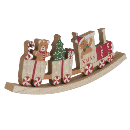TG80165 Weihnachtszug aus Holz – farbenfrohe Weihnachtsdekoration, 23 cm