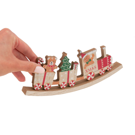 TG80165 Weihnachtszug aus Holz – farbenfrohe Weihnachtsdekoration, 23 cm