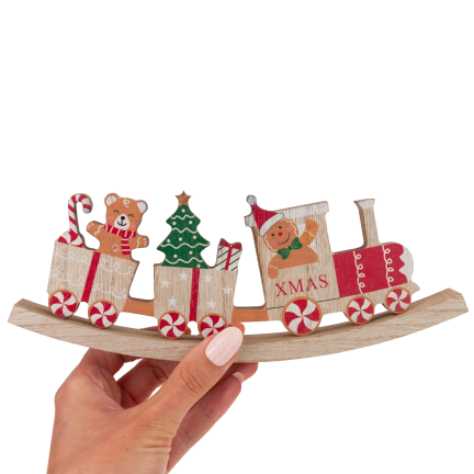 TG80165 Weihnachtszug aus Holz – farbenfrohe Weihnachtsdekoration, 23 cm