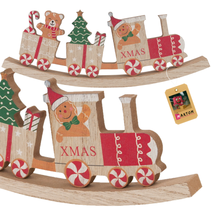 TG80165 Weihnachtszug aus Holz – farbenfrohe Weihnachtsdekoration, 23 cm