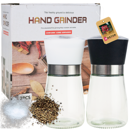 TG80298 PFEFFER UND SALZ GEWÜRZMÜHLE MIT KONTROLLGLAS 2PC/KPL MÜHLE SET