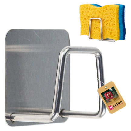 Aufbewahrungshalter für Küchenschwamm, Wandhalterung für die Spüle, Aufhänger, silberfarben, mit Klebeband