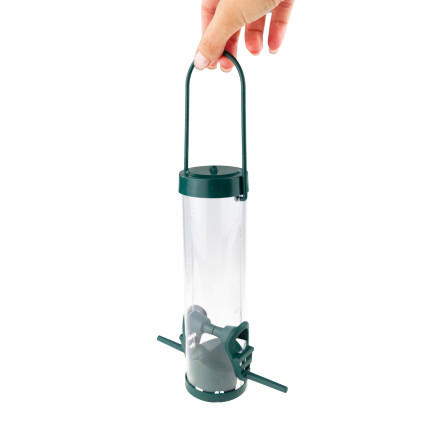 TG80440 VOGELFUTTERHAUS TRANSPARENT MIT FUSSSTÜTZE SCHMAL MIT BALDACHIN