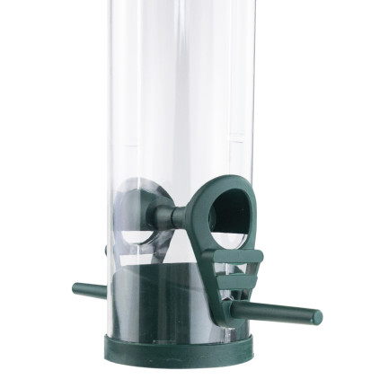 TG80440 VOGELFUTTERHAUS TRANSPARENT MIT FUSSSTÜTZE SCHMAL MIT BALDACHIN