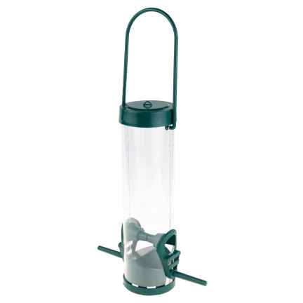 TG80440 VOGELFUTTERHAUS TRANSPARENT MIT FUSSSTÜTZE SCHMAL MIT BALDACHIN