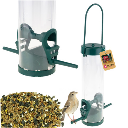 TG80440 VOGELFUTTERHAUS TRANSPARENT MIT FUSSSTÜTZE SCHMAL MIT BALDACHIN