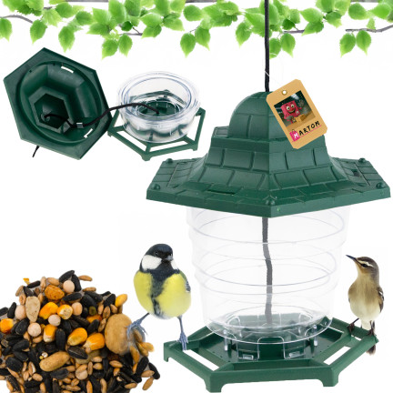 TG80444 VOGELFUTTERSPENDER FÜR SAATGUT FUTTERFENSTER MIT SAUGNÄPFEN TRANSPARENT MIT BALDACHIN VOGELTRÄNKE