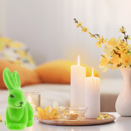 TG80588-14 Beflockter grüner Osterhase mit Satinschleife