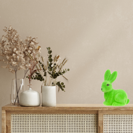 TG80588-14 Beflockter grüner Osterhase mit Satinschleife