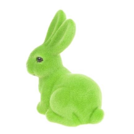 TG80588-14 Beflockter grüner Osterhase mit Satinschleife