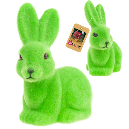 TG80588-14 Beflockter grüner Osterhase mit Satinschleife