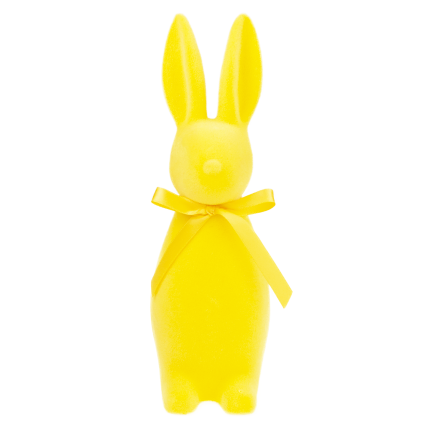 TG80590-3 Geflockter gelber Osterhase mit Satinschleife