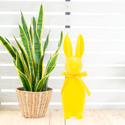 TG80590-3 Geflockter gelber Osterhase mit Satinschleife