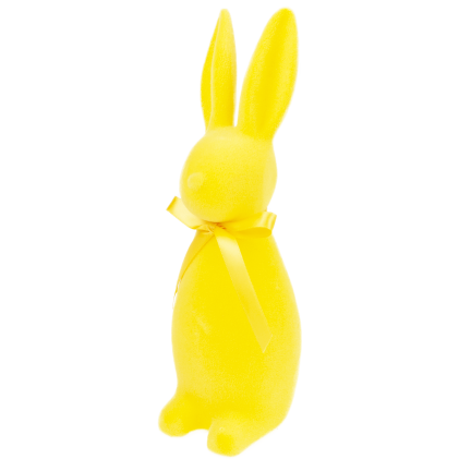 TG80590-3 Geflockter gelber Osterhase mit Satinschleife