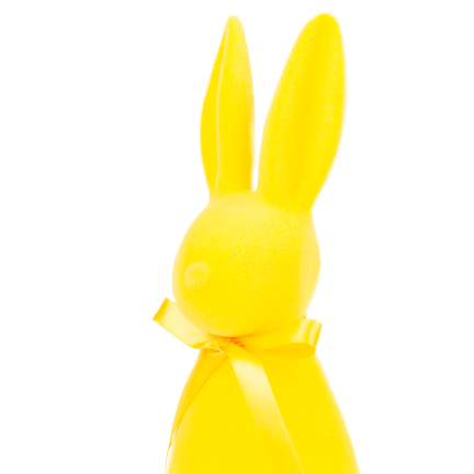 TG80590-3 Geflockter gelber Osterhase mit Satinschleife