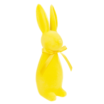 TG80590-3 Geflockter gelber Osterhase mit Satinschleife