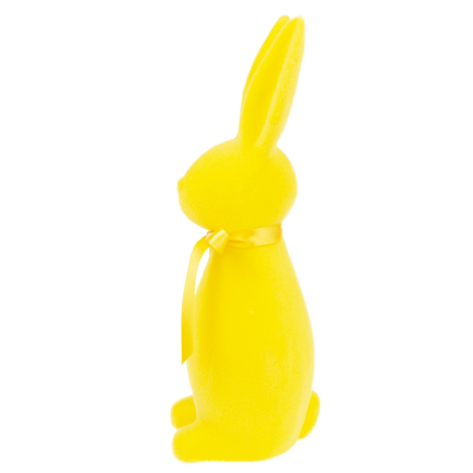 TG80590-3 Geflockter gelber Osterhase mit Satinschleife