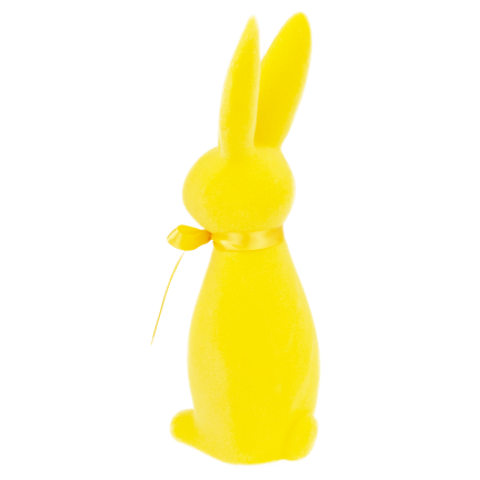 TG80590-3 Geflockter gelber Osterhase mit Satinschleife