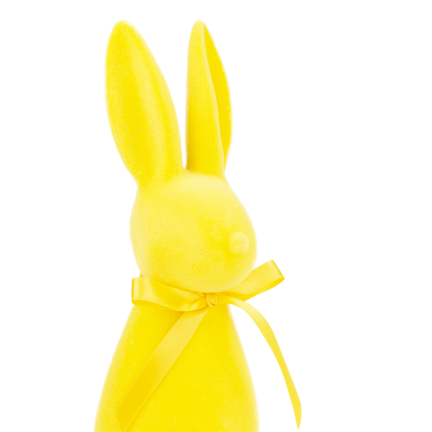 TG80590-3 Geflockter gelber Osterhase mit Satinschleife