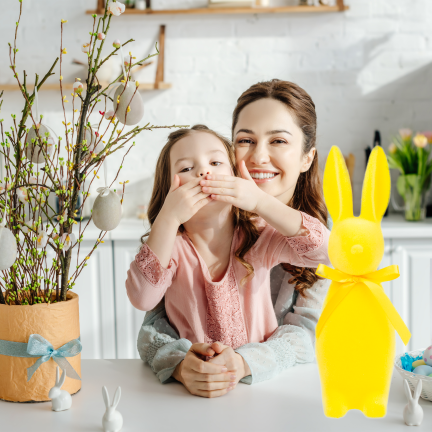 TG80590-3 Geflockter gelber Osterhase mit Satinschleife