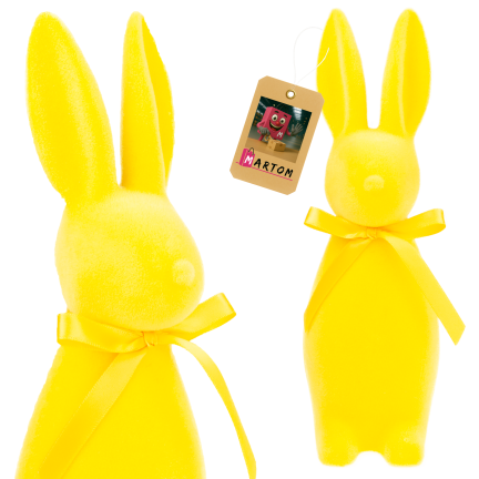 TG80590-3 Geflockter gelber Osterhase mit Satinschleife