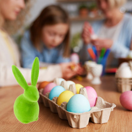 TG80591-14 Beflockter grüner Osterhase mit Satinschleife