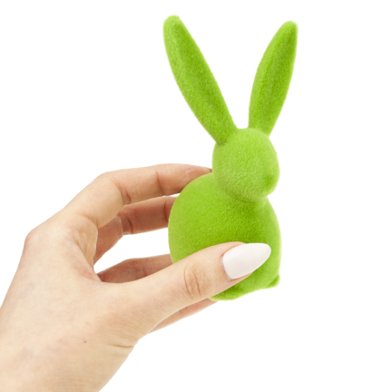 TG80591-14 Beflockter grüner Osterhase mit Satinschleife