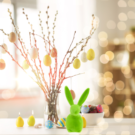 TG80591-14 Beflockter grüner Osterhase mit Satinschleife