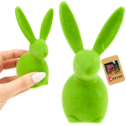 TG80591-14 Beflockter grüner Osterhase mit Satinschleife