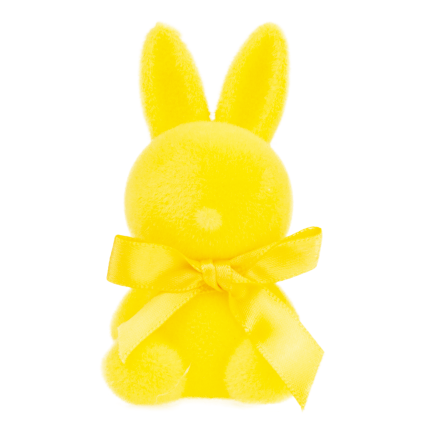 TG80610-3 Geflockter gelber Osterhase mit Satinschleife