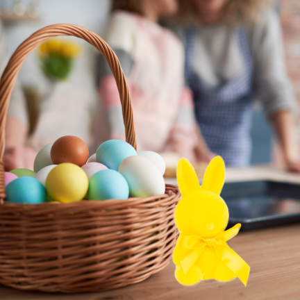 TG80610-3 Geflockter gelber Osterhase mit Satinschleife
