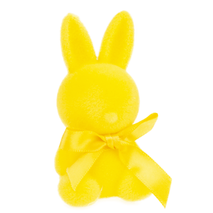 TG80610-3 Geflockter gelber Osterhase mit Satinschleife