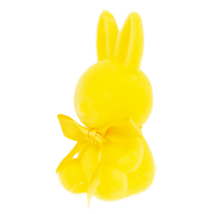 TG80610-3 Geflockter gelber Osterhase mit Satinschleife