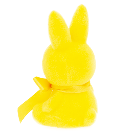 TG80610-3 Geflockter gelber Osterhase mit Satinschleife