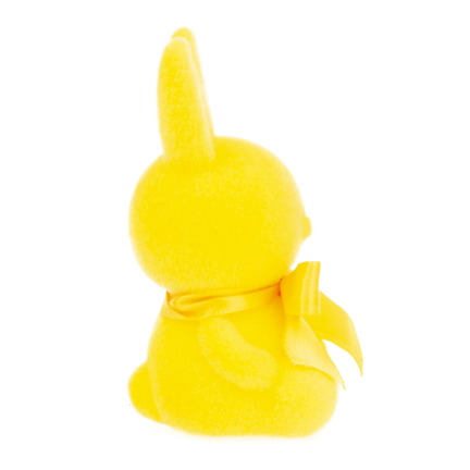 TG80610-3 Geflockter gelber Osterhase mit Satinschleife