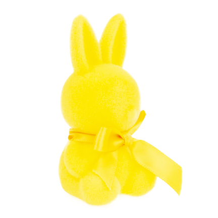 TG80610-3 Geflockter gelber Osterhase mit Satinschleife