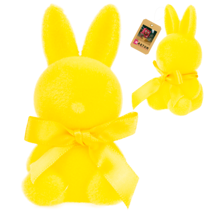 TG80610-3 Geflockter gelber Osterhase mit Satinschleife