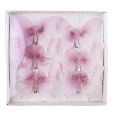 Schmetterlinge mit Clip, Dekoration für Gardinen und Vorhänge, frühlingshaft, pastellrosa, 6 Stück